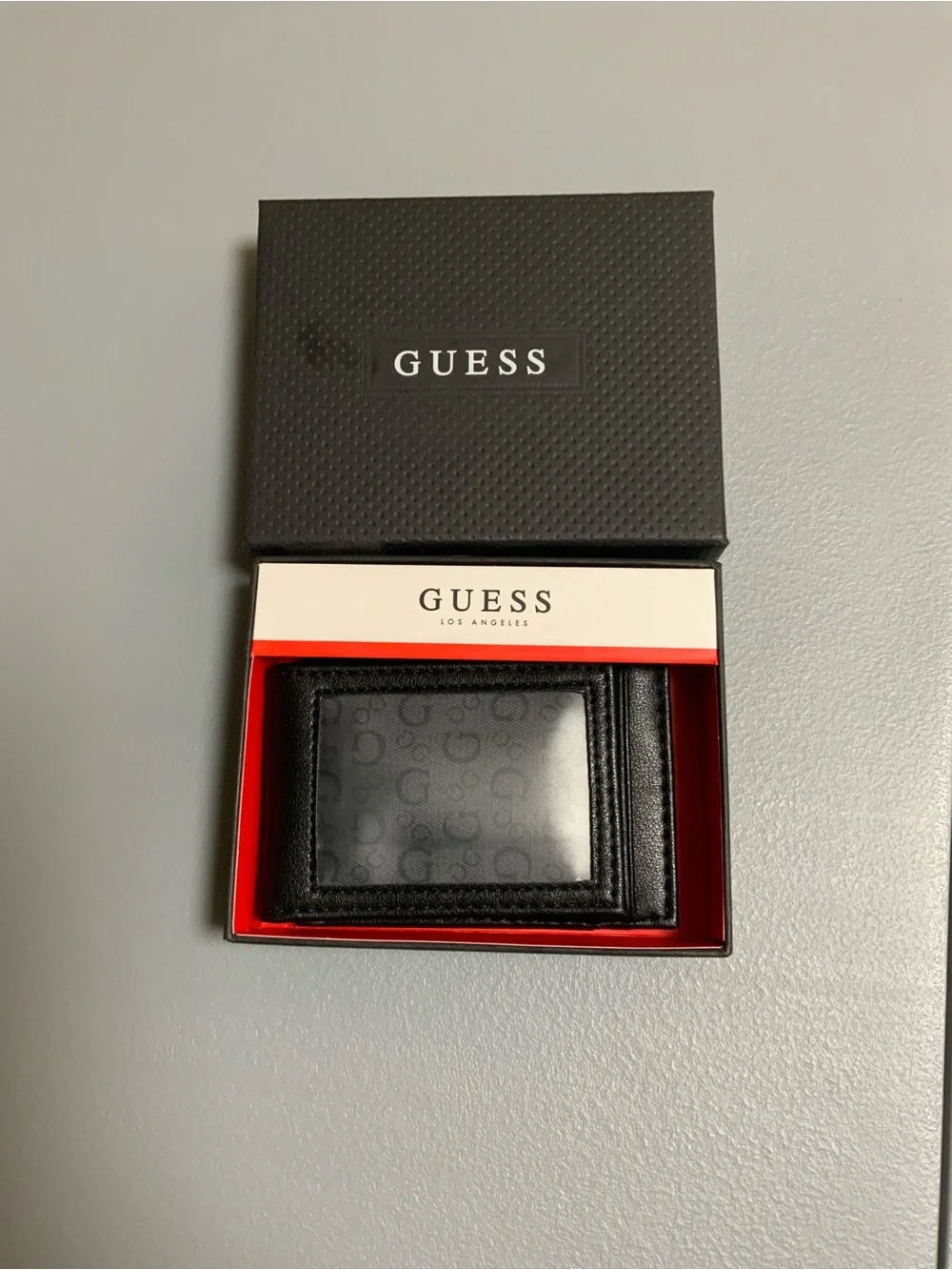 GUESS Black Leather Men's Wallet with Metal Logo Plaque